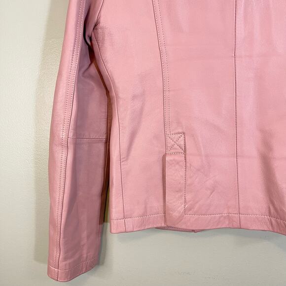 XOXO Jacket Womens M Genuine Leather Motorcycle Biker Snap Button Up Preppy Pink - Picture 6 of 10